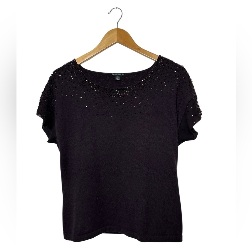 Lafayette 148 100% Cashmere Beaded Flutter Sleeve Top Womens Size Medium